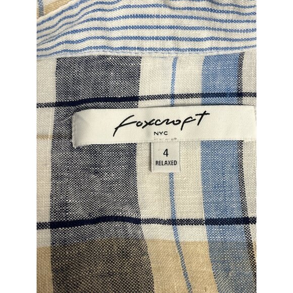 Foxcroft NYC Womens Relaxed Fit Plaid Button-Up Shirt Size 4 100% Linen Blue & B - Picture 3 of 6